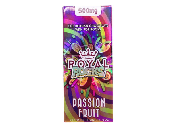 ROYAL ROCKS –PASSION FRUIT – CHOCOLATE BARS – W/ POP ROCKS – 500MG (NET WT. 50GM/1.75OZ)